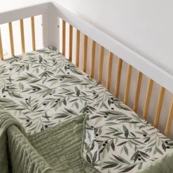 Babyletto Crib Sheet in GOTS Certified Organic Muslin Cotton-Olive Branches