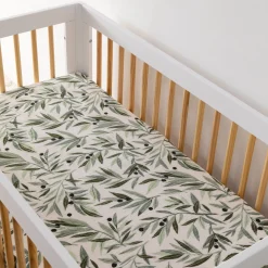 Babyletto Crib Sheet in GOTS Certified Organic Muslin Cotton-Olive Branches