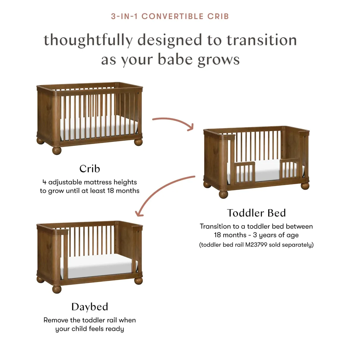Babyletto Crosby 3-in-1 Convertible Crib - Natural Walnut