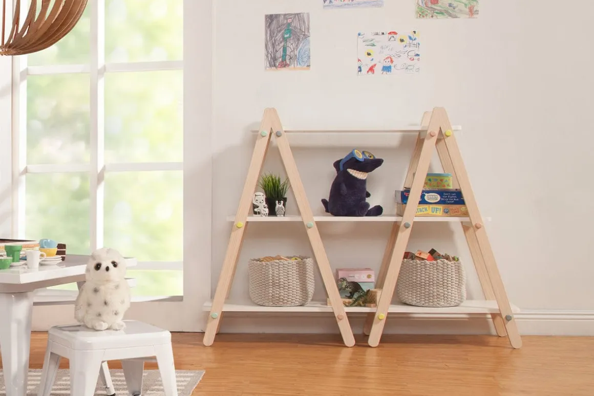 BabyLetto Dottie Bookcase In White and Washed Natural Finish