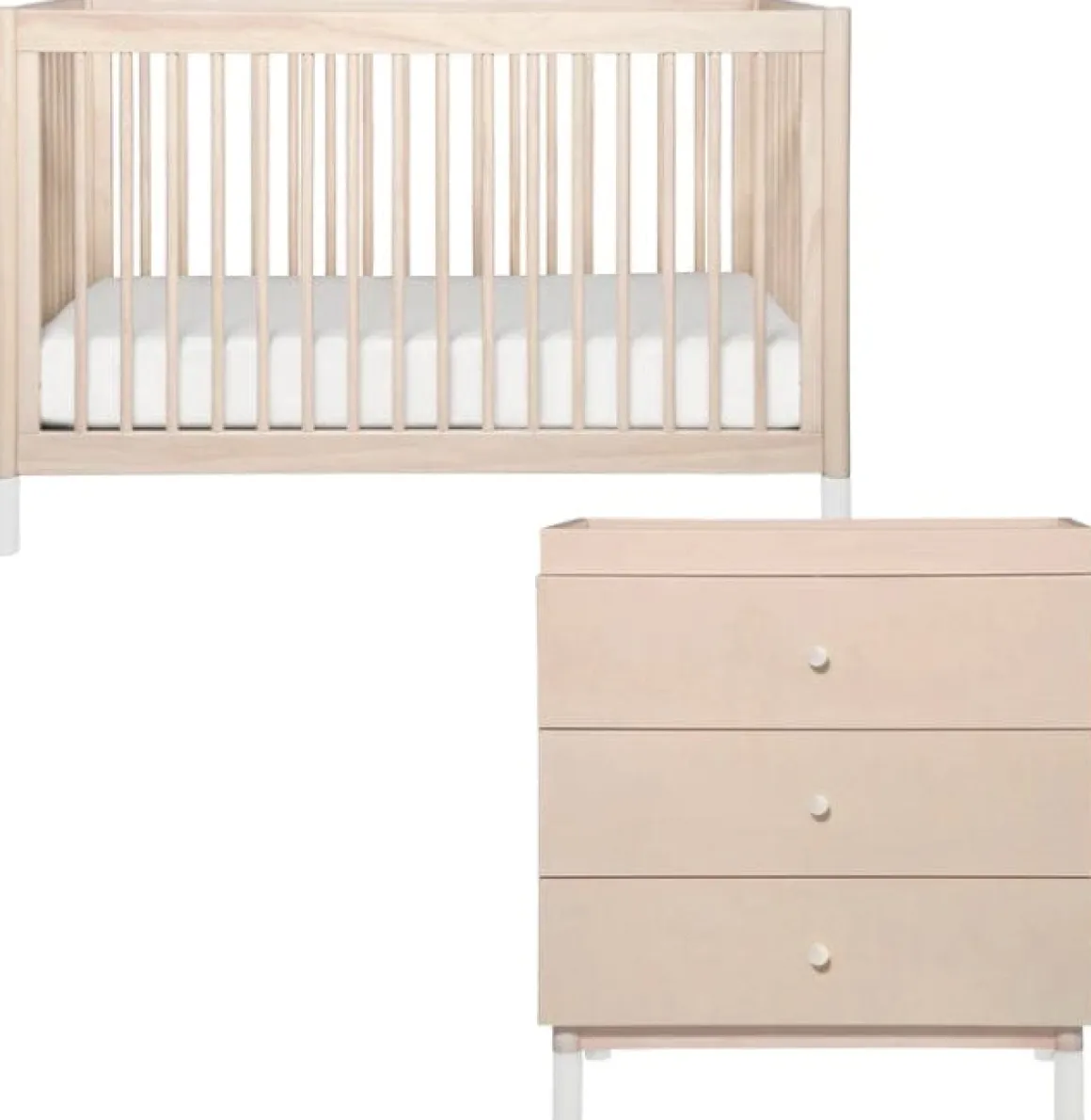 Babyletto Gelato 4-in-1 Convertible Crib + 3-Drawer Changer Dresser Bundle - Washed Natural / White