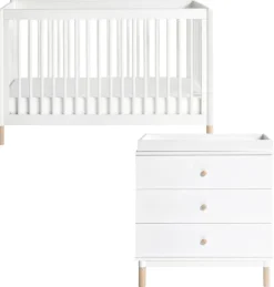 Babyletto Gelato 4-in-1 Convertible Crib + 3-Drawer Changer Dresser Bundle - White / Washed Natural
