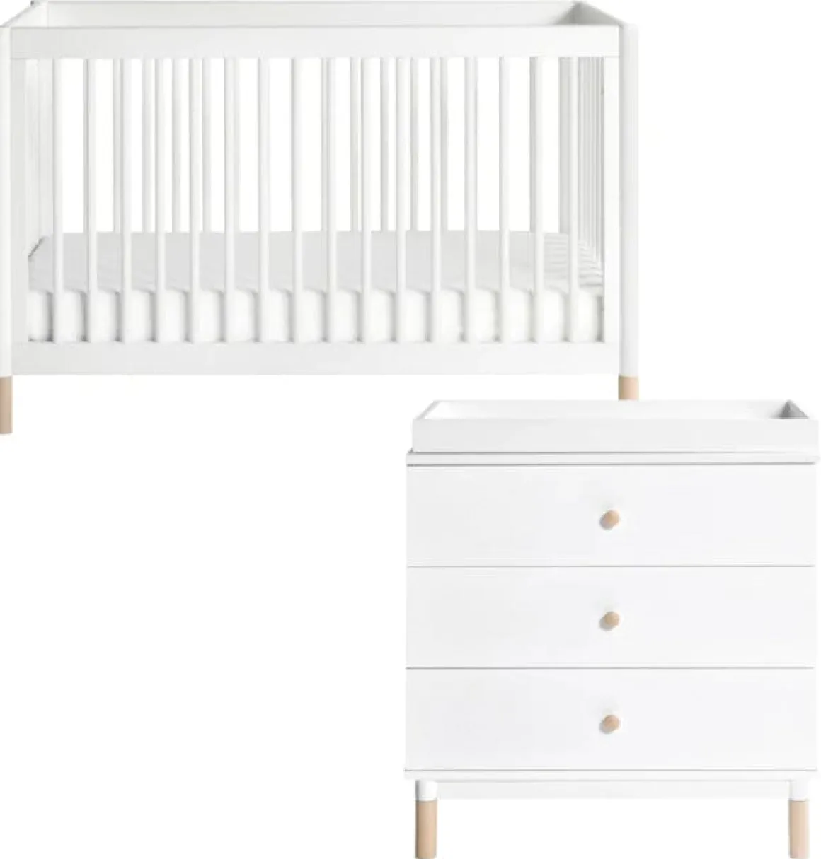 Babyletto Gelato 4-in-1 Convertible Crib + 3-Drawer Changer Dresser Bundle - White / Washed Natural