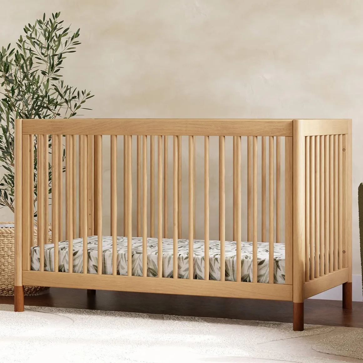 Babyletto Gelato 4-in-1 Convertible Crib w/Toddler Bed Conversion Kit - Honey w/Vegan Tan Leather Feet