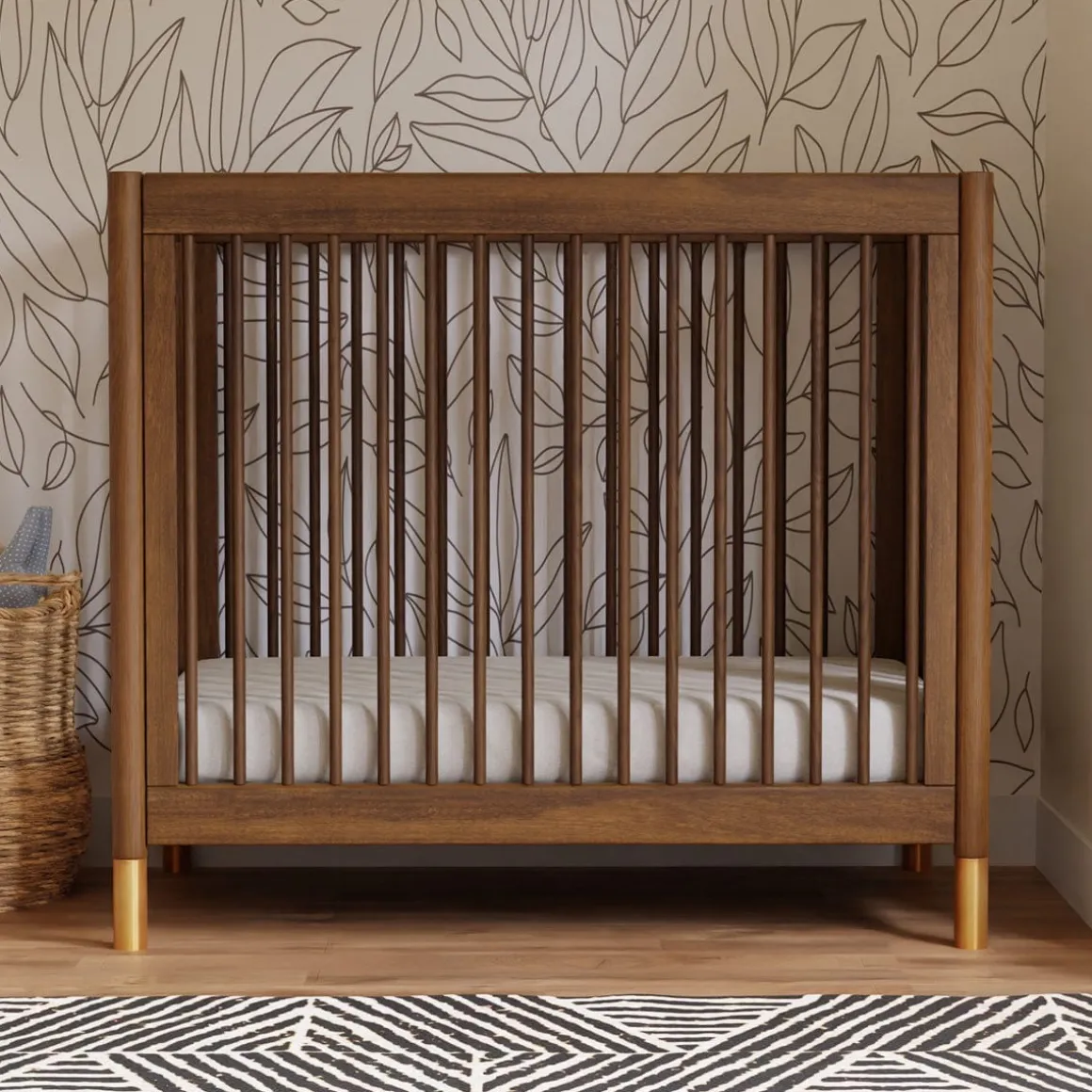 Babyletto Gelato 4-in-1 Convertible Mini Crib - Natural Walnut & Gold Feet