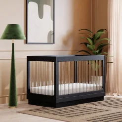 Babyletto Harlow Acrylic 3-in-1 Convertible Crib w/Toddler Bed Conversion Kit - Black / Acrylic