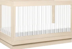 Babyletto Harlow Acrylic 3-in-1 Convertible Crib w/Toddler Bed Conversion Kit - Washed Natural / Acrylic