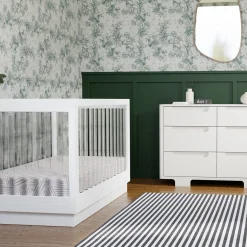Babyletto Harlow Acrylic 3-in-1 Convertible Crib w/Toddler Bed Conversion Kit - White / Acrylic