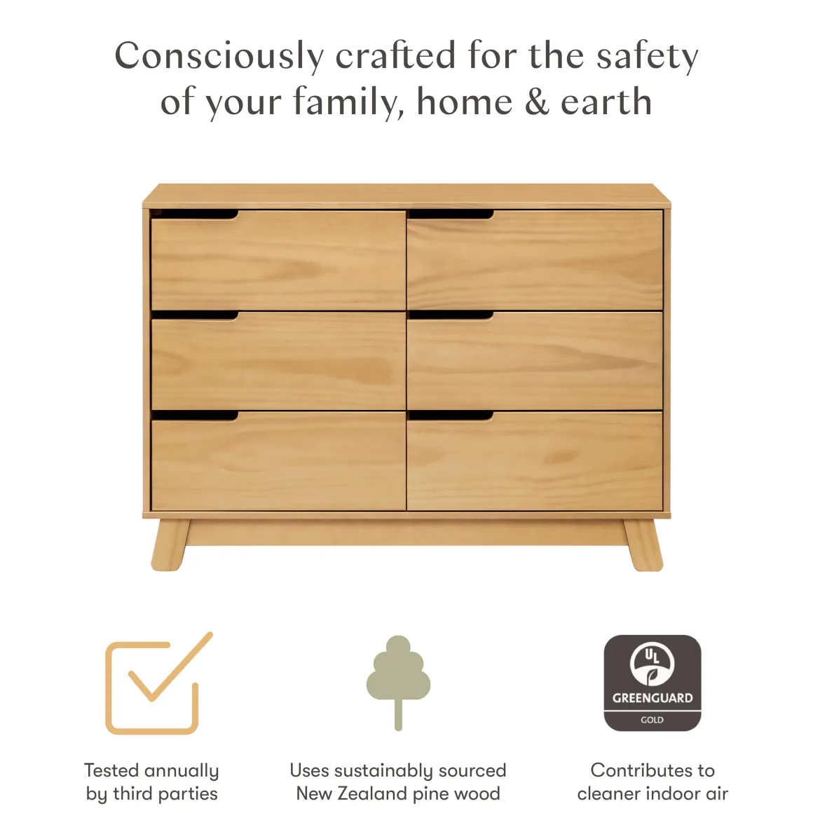 Babyletto Hudson 6-Drawer Assembled Double Dresser - Honey
