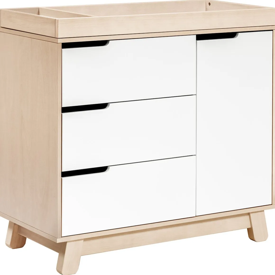 Babyletto Hudson 3-Drawer Changer Dresser, KD w/Removable Changing Tray in Washed Natural/White