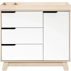 Babyletto Hudson 3-Drawer Changer Dresser, KD w/Removable Changing Tray in Washed Natural/White