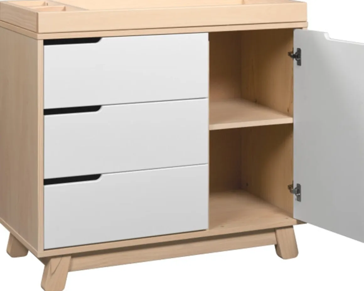Babyletto Hudson 3-Drawer Changer Dresser, KD w/Removable Changing Tray in Washed Natural/White