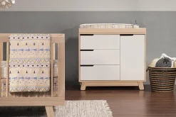 Babyletto Hudson 3-Drawer Changer Dresser, KD w/Removable Changing Tray in Washed Natural/White