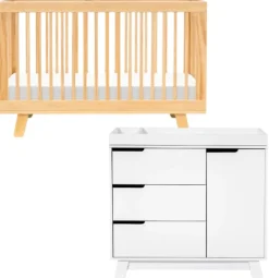 Babyletto Hudson 3-in-1 Convertible Crib + 3-Drawer Changer Dresser Bundle - Natural / White