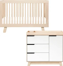 Babyletto Hudson 3-in-1 Convertible Crib + 3-Drawer Changer Dresser Bundle - Washed Natural / Washed Natural / White