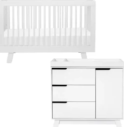 Babyletto Hudson 3-in-1 Convertible Crib + 3-Drawer Changer Dresser Bundle - White