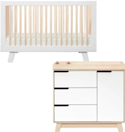 Babyletto Hudson 3-in-1 Convertible Crib + 3-Drawer Changer Dresser Bundle - White / Washed Natural