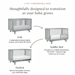 Babyletto Hudson 3-in-1 Convertible Crib with Toddler Bed Conversion Kit - Grey