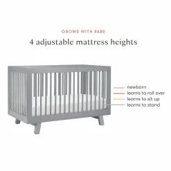 Babyletto Hudson 3-in-1 Convertible Crib with Toddler Bed Conversion Kit - Grey