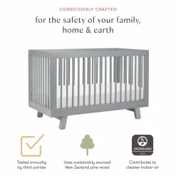 Babyletto Hudson 3-in-1 Convertible Crib with Toddler Bed Conversion Kit - Grey