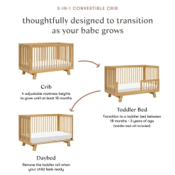 Babyletto Hudson 3-in-1 Convertible Crib with Toddler Bed Conversion Kit - Honey