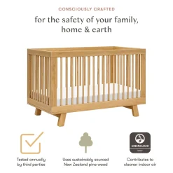Babyletto Hudson 3-in-1 Convertible Crib with Toddler Bed Conversion Kit - Honey