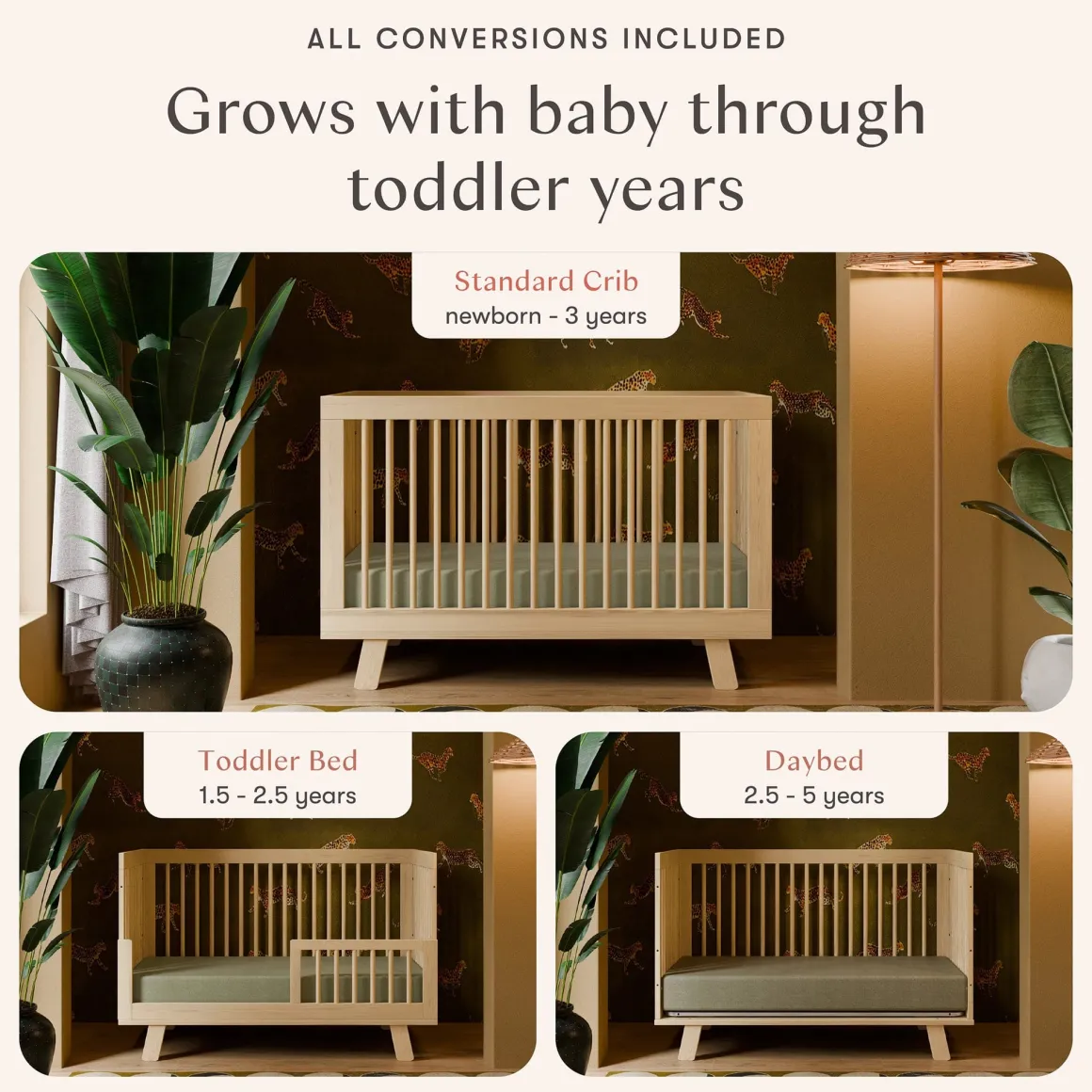 Babyletto Hudson 3-in-1 Convertible Crib with Toddler Bed Conversion Kit - Natural