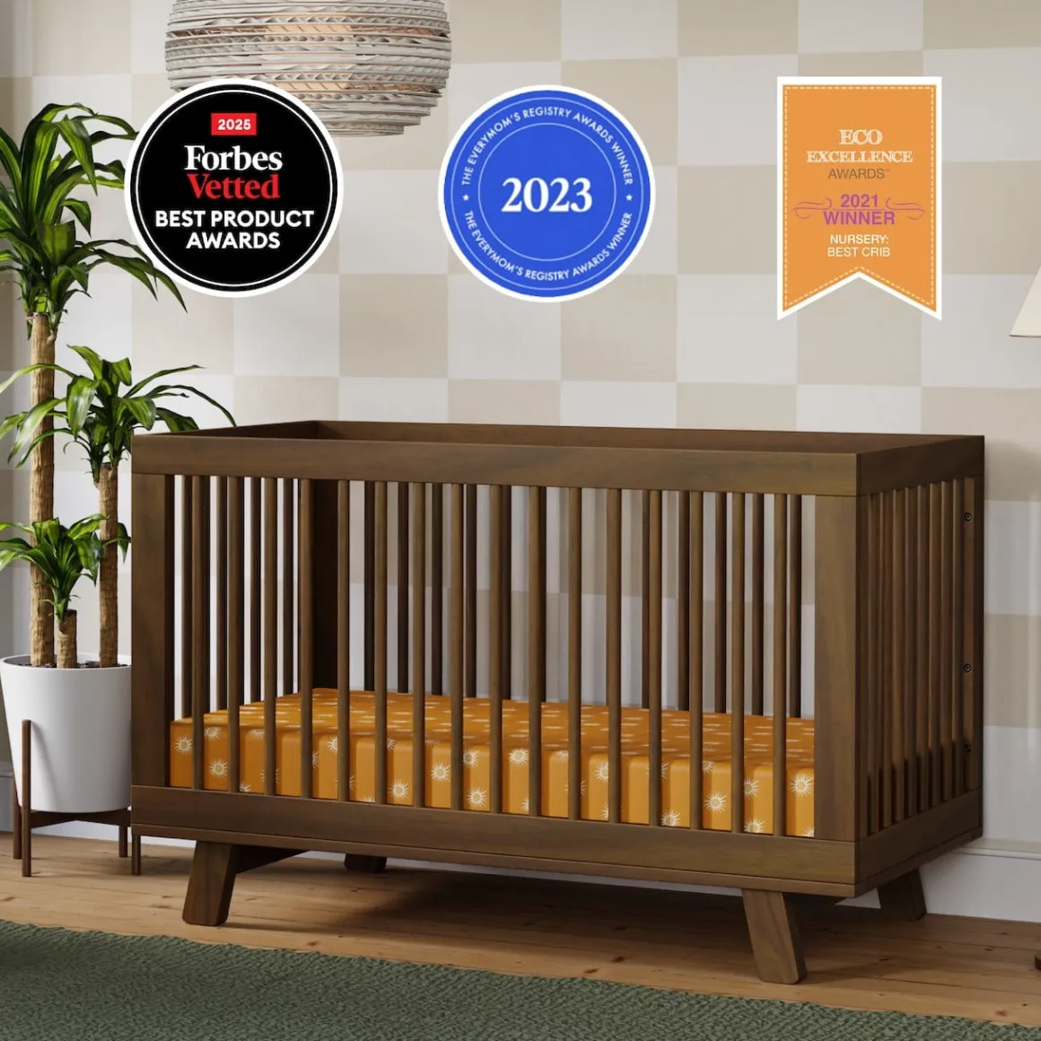 Babyletto Hudson 3-in-1 Convertible Crib with Toddler Bed Conversion Kit - Natural Walnut