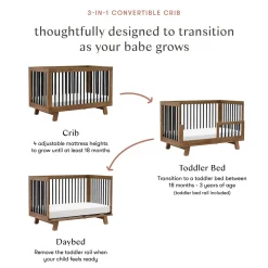 Babyletto Hudson 3-in-1 Convertible Crib with Toddler Bed Conversion Kit - Natural Walnut / Black