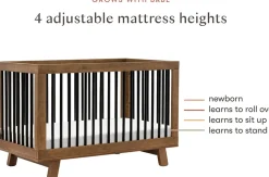 Babyletto Hudson 3-in-1 Convertible Crib with Toddler Bed Conversion Kit - Natural Walnut / Black