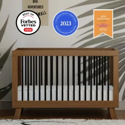 Babyletto Hudson 3-in-1 Convertible Crib with Toddler Bed Conversion Kit - Natural Walnut / Black