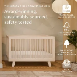 Babyletto Hudson 3-in-1 Convertible Crib with Toddler Bed Conversion Kit - Washed Natural