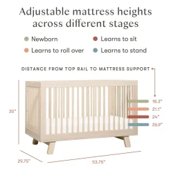 Babyletto Hudson 3-in-1 Convertible Crib with Toddler Bed Conversion Kit - Washed Natural
