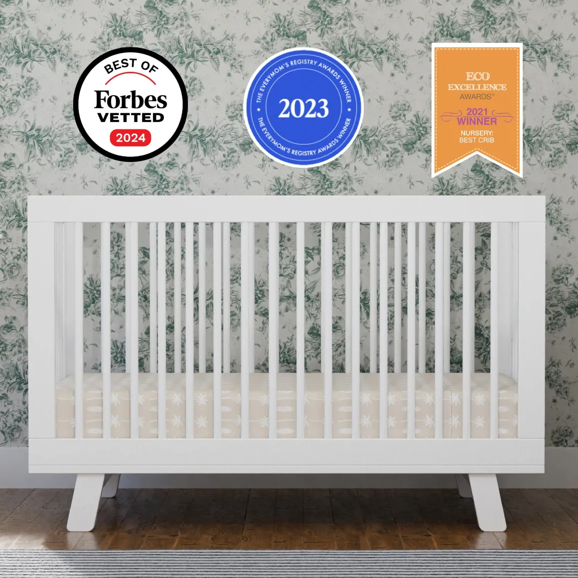 Babyletto Hudson 3-in-1 Convertible Crib with Toddler Bed Conversion Kit - White