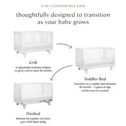 Babyletto Hudson 3-in-1 Convertible Crib with Toddler Bed Conversion Kit - White