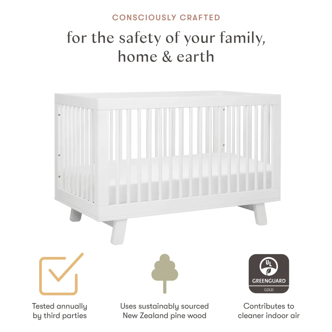Babyletto Hudson 3-in-1 Convertible Crib with Toddler Bed Conversion Kit - White