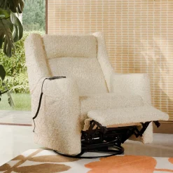 Babyletto Kiwi Deluxe Power Recliner and Swivel Glider with Heat and Massage - Almond Teddy Loop