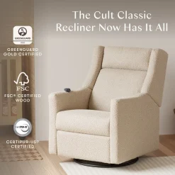 Babyletto Kiwi Deluxe Power Recliner and Swivel Glider with Heat and Massage - Almond Teddy Loop