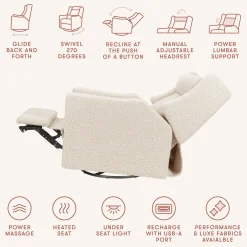 Babyletto Kiwi Deluxe Power Recliner and Swivel Glider with Heat and Massage - Almond Teddy Loop