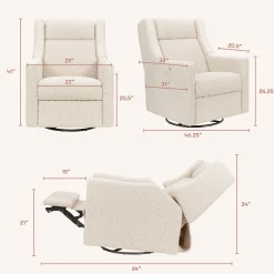 Babyletto Kiwi Deluxe Power Recliner and Swivel Glider with Heat and Massage - Almond Teddy Loop