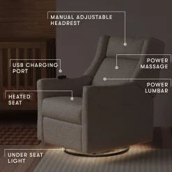 Babyletto Kiwi Deluxe Power Recliner and Swivel Glider with Heat and Massage - Almond Teddy Loop