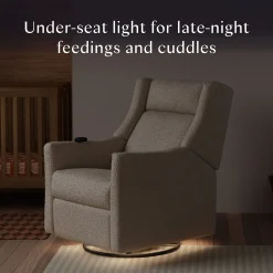 Babyletto Kiwi Deluxe Power Recliner and Swivel Glider with Heat and Massage - Almond Teddy Loop