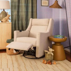 Babyletto Kiwi Deluxe Power Recliner and Swivel Glider with Heat and Massage - Performance Beach Eco-Weave