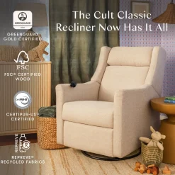 Babyletto Kiwi Deluxe Power Recliner and Swivel Glider with Heat and Massage - Performance Beach Eco-Weave
