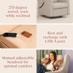 Babyletto Kiwi Deluxe Power Recliner and Swivel Glider with Heat and Massage - Performance Beach Eco-Weave