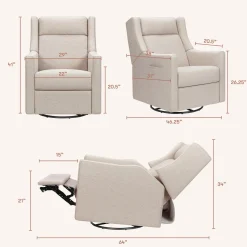 Babyletto Kiwi Deluxe Power Recliner and Swivel Glider with Heat and Massage - Performance Beach Eco-Weave