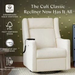 Babyletto Kiwi Deluxe Power Recliner and Swivel Glider with Heat and Massage - Performance Ivory Boucle