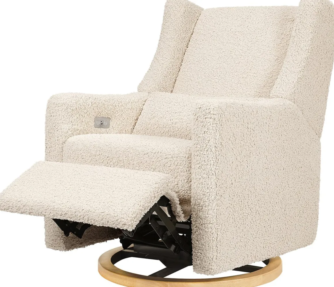 Babyletto Kiwi Electronic Glider Recliner w/ USB - Almond Teddy Loop w/Light Wood Base