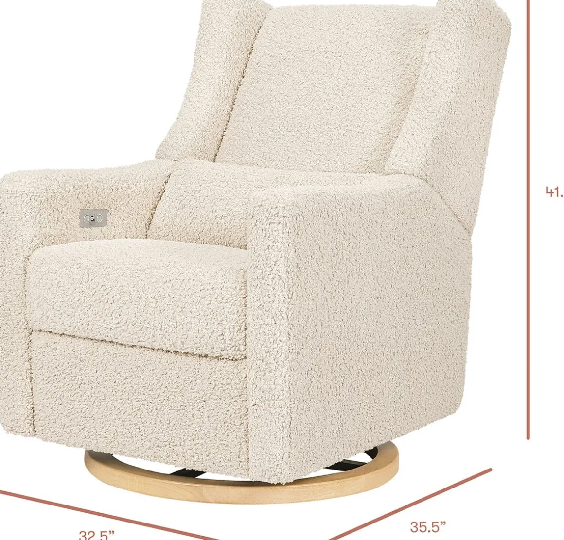 Babyletto Kiwi Electronic Glider Recliner w/ USB - Almond Teddy Loop w/Light Wood Base