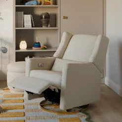 Babyletto Kiwi Electronic Glider Recliner w/ USB - Ivory Boucle w/ Gold Base